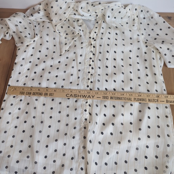 Vintage 70s Polka Dot Striped  Neck Tie Blouse Sheer Secretary Top - Picture 8 of 13